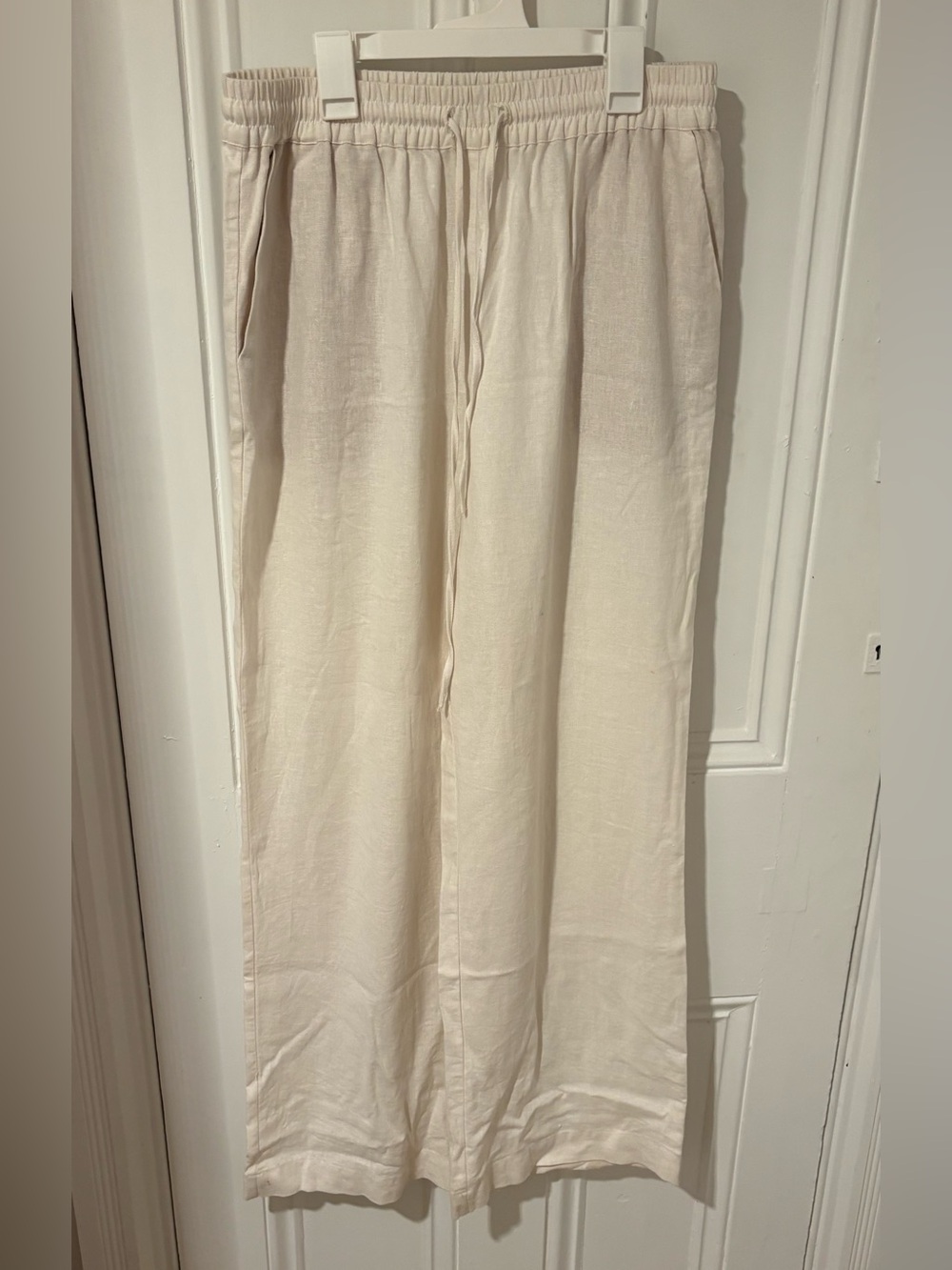 Steve Madden Cream Drawstring Linen-Blend Wide-leg Pants